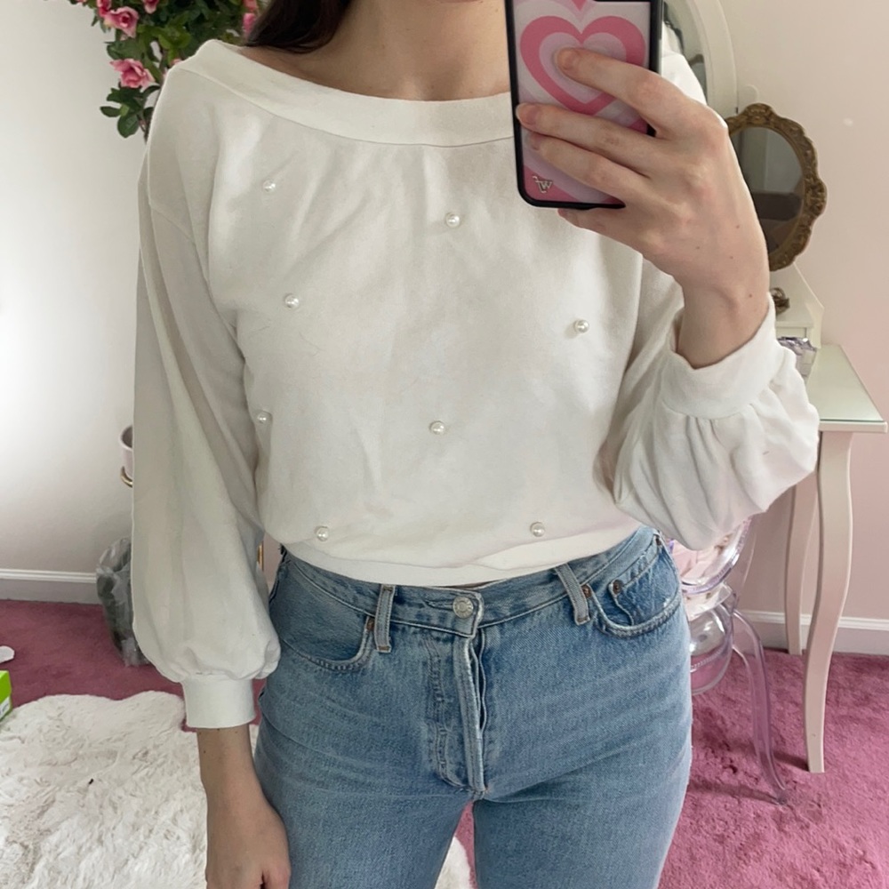 boat neck pearl embellished sweater